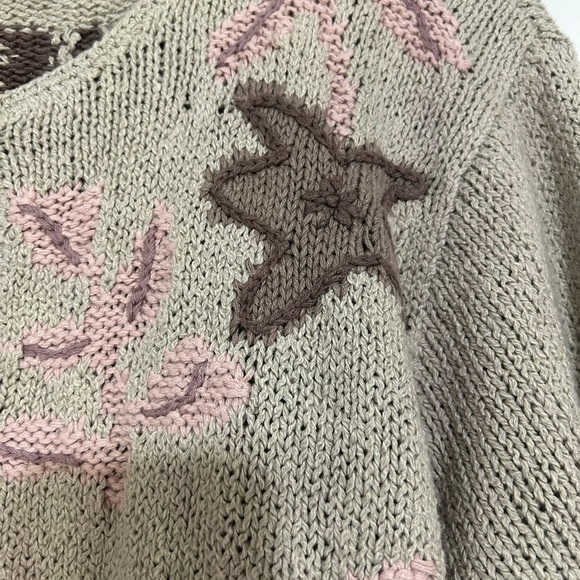 Eddie Bauer Legend Hand Knit Cardigan Sweater Garden Floral Flower Linen Sz L - Picture 9 of 10